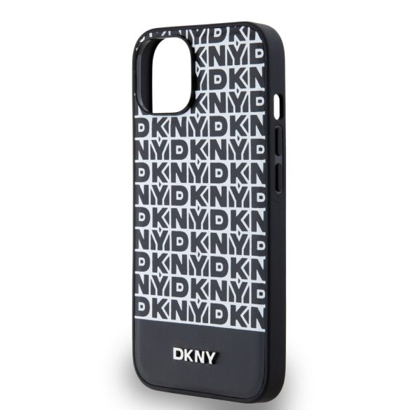 DKNY iPhone 13 PU Leather Repeat Pattern Bottom Stripe MagSafe kompatibilis DKHMP13MPSOSPK, hátlap, tok, fekete