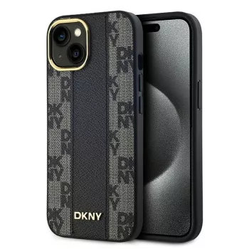   DKNY Leather Checkered Mono Pattern MagSafe Case iPhone 14 6.1", hátlap, tok, fekete