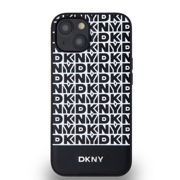 DKNY iPhone 14 PU Leather Repeat Pattern Bottom Stripe MagSafe kompatibilis DKHMP14SPSOSPK, hátlap, tok, fekete