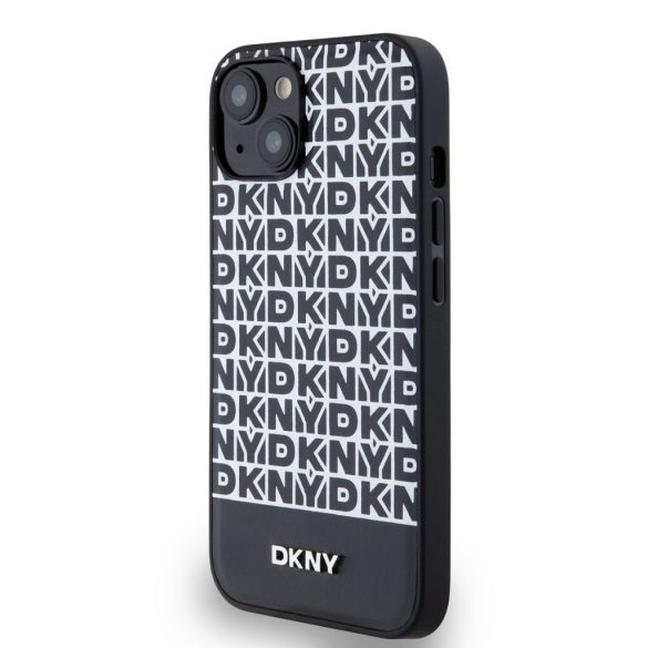 DKNY iPhone 14 PU Leather Repeat Pattern Bottom Stripe MagSafe kompatibilis DKHMP14SPSOSPK, hátlap, tok, fekete