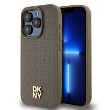   DKNY DKHMP15LPSHRPSW iPhone 15 Pro 6.1" hátlap, tok Leather Monogram Pattern Metal Logo MagSafe, barna