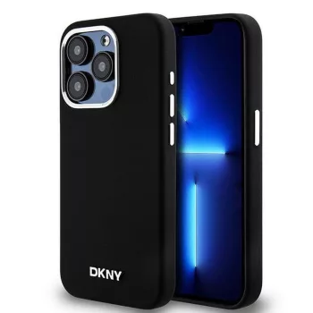   DKNY iPhone 15 Pro compatible with MagSafe DKHMP15LSMCHLK hátlap, tok MagSafe Silicone W/Horizontal Metal Logo, fekete