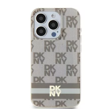   DKNY iPhone 15 Plus MagSafe DKHMP15MHCPTSE hátlap, tok MagSafe PC TPU Checkered Pattern W/Printed Stripes, bézs