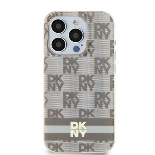DKNY iPhone 15 Plus MagSafe DKHMP15MHCPTSE hátlap, tok MagSafe PC TPU Checkered Pattern W/Printed Stripes, bézs