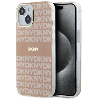   DKNY iPhone 15 Plus MagSafe DKHMP15MHRHSEP hátlap, tok MagSafe PC TPU Repeat Texture Pattern W/ Stripe, rózsaszín