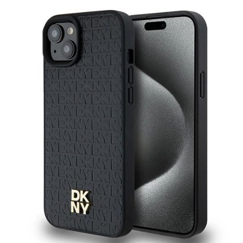 DKNY iPhone 15 Plus MagSafe DKHMP15MPSHRPSK hátlap, tok MagSafe Pu Repeat Pattern W/Stack Logo, fekete