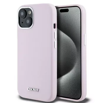   DKNY iPhone 15 Plus MagSafe DKHMP15MSMCHLP hátlap, tok MagSafe Silicone W/Horizontal Metal Logo, rózsaszín