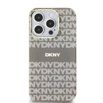   DKNY iPhone 15 MagSafe DKHMP15SHRHSEE hátlap, tok MagSafe PC TPU Repeat Texture Pattern W/ Stripe, bézs