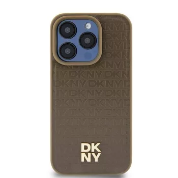   DKNY DKHMP15SPSHRPSW iPhone 15/14/13 6.1" hátlap, tok Leather Pattern Metal Logo MagSafe, barna