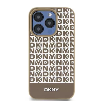   DKNY DKHMP15SPSOSPW iPhone 15/14/13 6.1" hátlap, tok Leather Printed Pattern Metal Logo MagSafe, barna