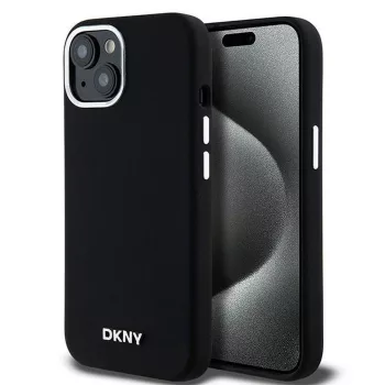   DKNY iPhone 15 compatible with MagSafe DKHMP15SSMCHLK hátlap, tok MagSafe Silicone W/Horizontal Metal Logo, fekete