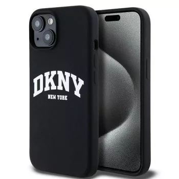   DKNY iPhone 15 compatible with MagSafe DKHMP15SSNYACH hátlap, tok MagSafe Silicone W/White Arch Logo, fekete