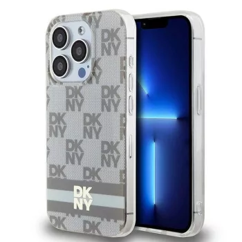   DKNY iPhone 15 Pro Max compatible with MagSafe DKHMP15XHCPTSE hátlap, tok MagSafe PC TPU Checkered Pattern W/Printed Stripes, bézs
