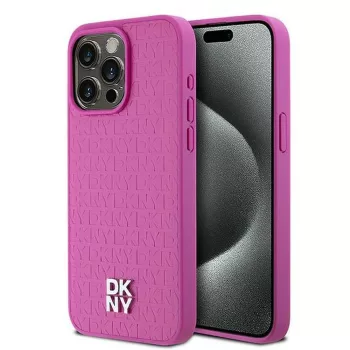   DKNY iPhone 15 Pro Max MagSafe DKHMP15XPSHRPSP hátlap, tok MagSafe Pu Repeat Pattern W/Stack Logo, rózsaszín