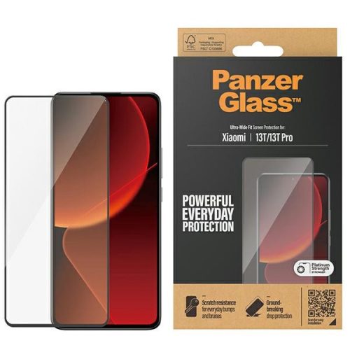 PanzerGlass kijelzővédő üvegfólia Ultra-Wide Fit Xiaomi 13T/13T Pro antibakteriális 5D teljes kijelzős