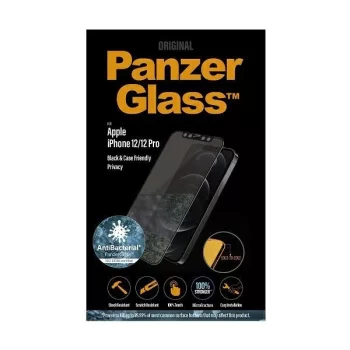   PanzerGlass kijelzővédő üvegfólia E2E Super+ iPhone 12/12 Pro tokbarát antibakteriális betekintésgátló 5D teljes kijelzős