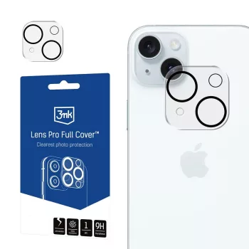   3MK Lens Pro Full Cover iPhone 15/15 Plus edzett üvegfólia kameravédő, rögzítőkerettel 1 db