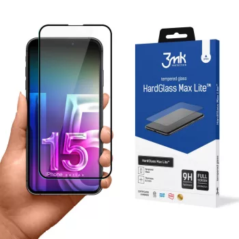   3MK HardGlass Max Lite iPhone 15 6.1" teljes képernyős edzett üvegfólia, fekete