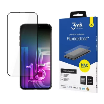   3MK FlexibleGlass Max iPhone 15 Plus 6.7", fekete, hibrid üvegfólia, átlátszó,