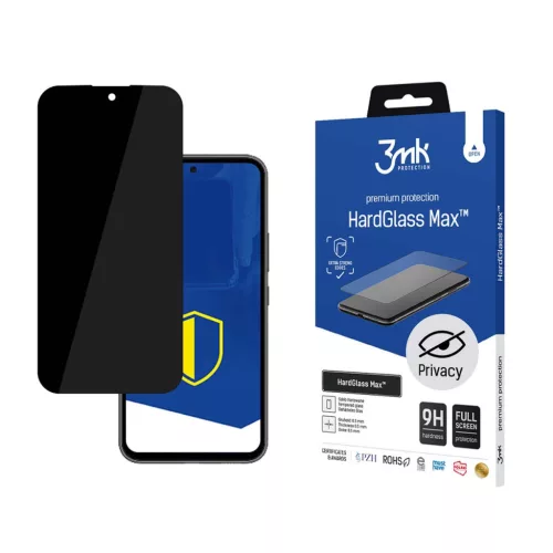 3MK HardGlass Max Privacy Samsung Galaxy A55 5G, teljes képernyős ujjlenyomamentes edzett üvegfólia, fekete