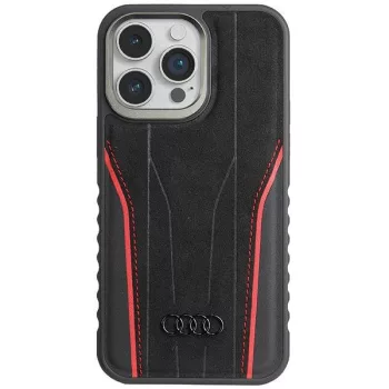   Audi Genuine Leather MagSafe iPhone 14 Max (AU-TPUPCMIP14PM-R8/D3-RD) MagSafe hátlap, tok, fekete-piros