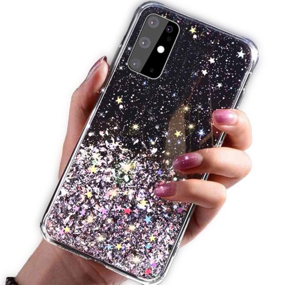 Sequins Glue Glitter Case Huawei P Smart (2020) hátlap, tok, fekete