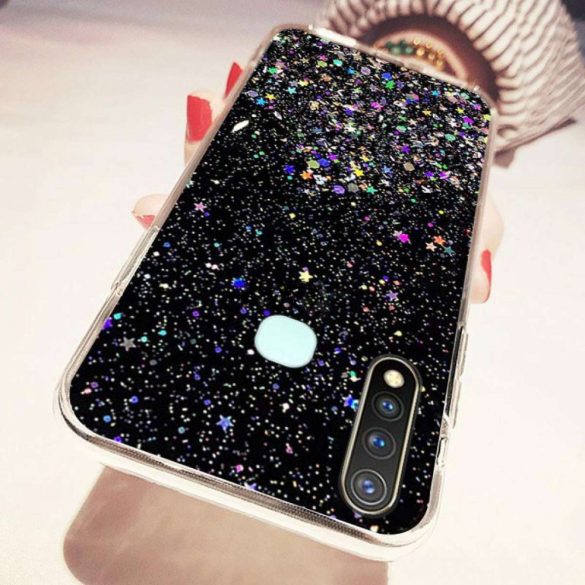 Sequins Glue Glitter Case Huawei P Smart (2020) hátlap, tok, fekete