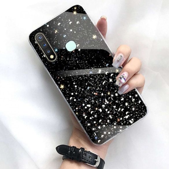 Sequins Glue Glitter Case Huawei P Smart (2020) hátlap, tok, fekete