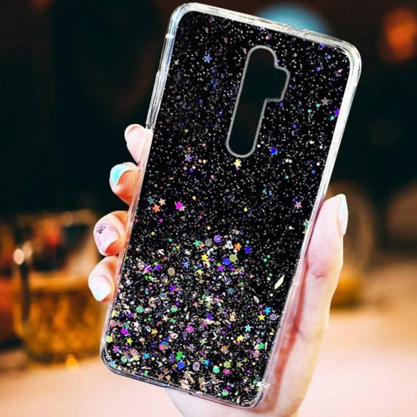 Sequins Glue Glitter Case Huawei P Smart (2020) hátlap, tok, fekete