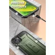 Supcase Unicorn Beetle iPhone 14 Plus szilikon ütésálló tok + övcsipesz + előlap, zöld