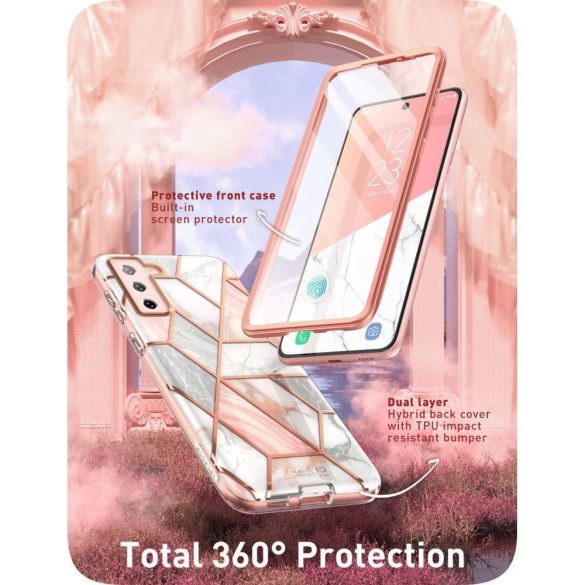 Supcase Cosmo Samsung Galaxy S22 hátlap, tok, márvány mintás, rózsaszín