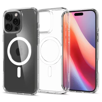  Spigen Ultra Hybrid MAG iPhone 16 Pro Max MagSafe hátlap, tok, átlátszó-fehér