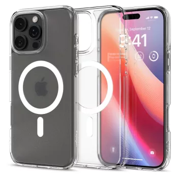   Spigen Ultra Hybrid MAG iPhone 16 Pro MagSafe hátlap, tok, átlátszó-fehér