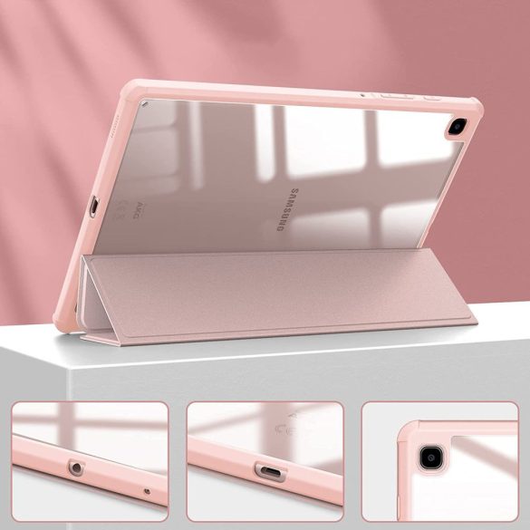Tech-Protect Smartcase Hybrid Galaxy Tab S6 Lite 10.4 2020/2022 ütésálló oldalra nyíló smart tok, érintőceruza tartóval, átlátszó-rózsaszín