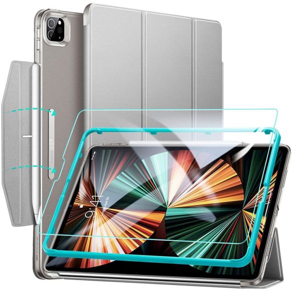 ESR Ascend Trifold iPad Pro 12.9" (2021) oldalra nyíló smart tok, és edzett üvegfólia, szürke