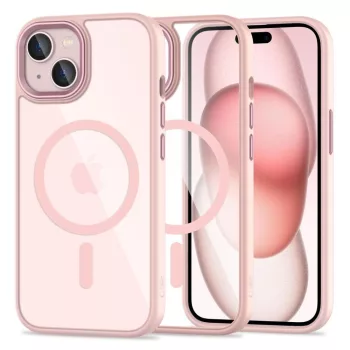   TECH-PROTECT hátlap, tok MAGMAT MAGSAFE IPHONE 15, rózsaszín-átlátszó