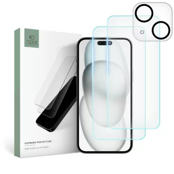   TECH-PROTECT SUPREME SET edzett üvegfólia iPhone 15, átlátszó