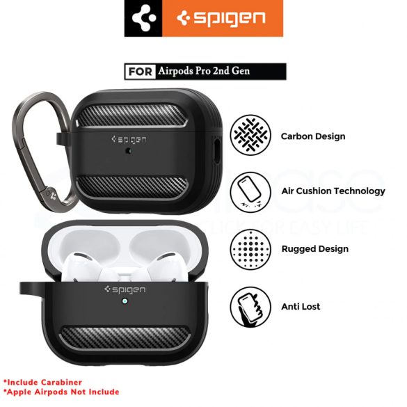 Spigen Rugged Armor Apple Airpods Pro 1 / 2 ütésálló tok, fekete