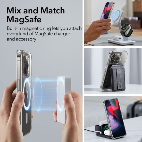 ESR CH Halolock Magsafe Iphone 15 Pro Max magsafe kompatibilis ütésálló hátlap, tok, átlátszó