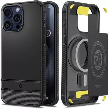   SPIGEN Rugged Armor Mag tok iPhone 15 Pro Max 6,7" Magsafe matt, fekete