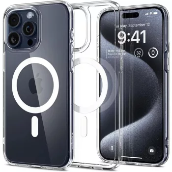   Spigen Ultra Hybrid MAG iPhone 15 Pro 6,1" Magsafe tok, fehér, átlátszó