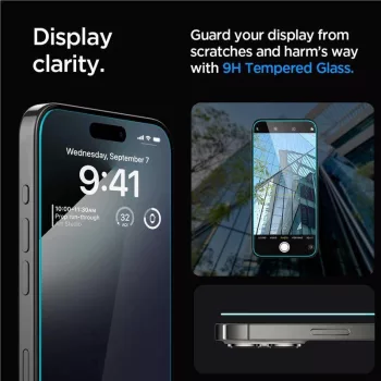   Spigen Glas.TR iPhone 15 Pro Max 6,7" "EZ FIT" 2 db, átlátszó edzett üvegfólia AGL06872