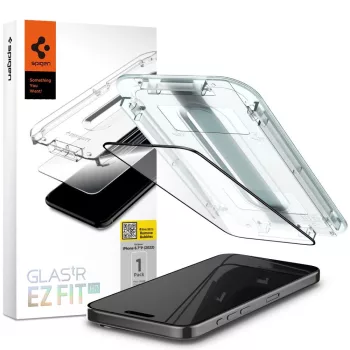   Spigen Glas.TR FC iPhone 15 Pro Max 6.7" "EZ FIT" edzett üvegfólia, fekete keret AGL06879