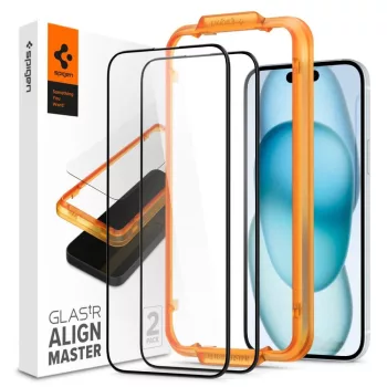   Spigen Alm Glass FC iPhone 15 6.1" iPhone 15 6.1" 2 db edzett üvegfólia, fekete keret