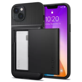   Spigen Slim Armor CS iPhone 14 Plus/15 Plus ütésálló hátlap, tok, kártyatartóval, fekete