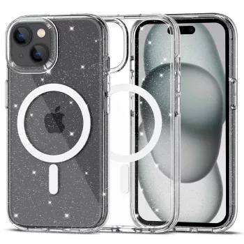   TECH-PROTECT FLEXAIR HIBRID MAGSAFE iPhone 15 csillámos ütésálló hátlap, tok, átlátszó