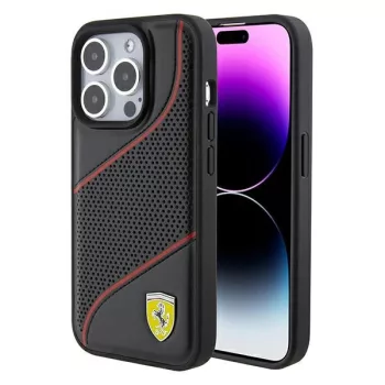   Ferrari FEHCP15LPWAK Perforated Waves Metal Logo iPhone 15 Pro 6.1", hátlap, tok, fekete
