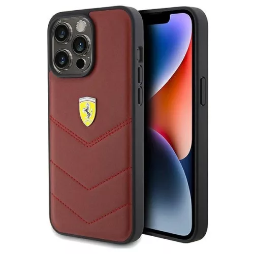 Ferrari FEHCP15XRDUR Leather Stitched Lines iPhone 15 Pro Max 6.7" hátlap, tok, piros