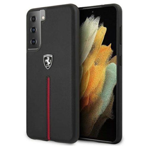 Ferrari FEOSIHCS21MBK Off Track Leather Nylon Stripe Samsung Galaxy S21+ G996, hátlap, tok, fekete
