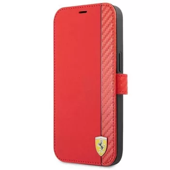   Ferrari FESAXFLBKP13SRE On Track Carbon Stripe iPhone 13 mini 5.4", oldalra nyíló tok, piros